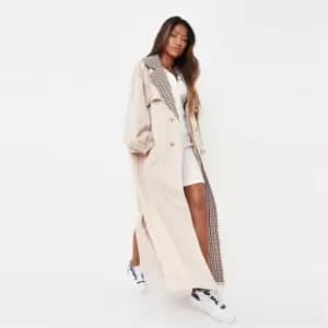 Missguided Petite Check Collar Balloon Sleeve Trench - Neutral