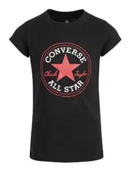 Nike Converse Older Girls Chuck Patch Tee, Black/White, Size 12-13 Years, Women