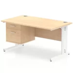 Impulse 1400 Rectangle White Cable Managed Leg Desk MAPLE 1 x 2 Drawer Fixed Ped