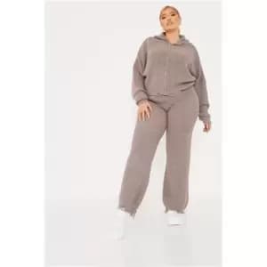 I Saw It First Taupe Plus Size Destressed Hem Hoody With Wide Leg Trouser - Brown