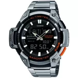 Mens Casio 'SPORTS GEAR' Silver and LCD Stainless Steel Quartz Chronograph Watch
