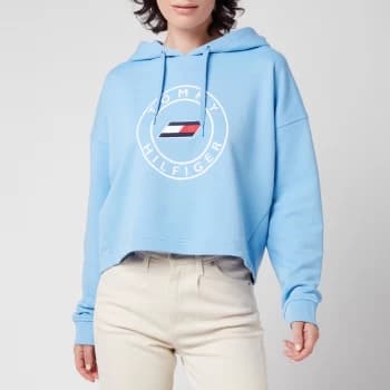 Tommy Sport Womens Relaxed Round Graphic Hoodie - Wonder Blue - XS
