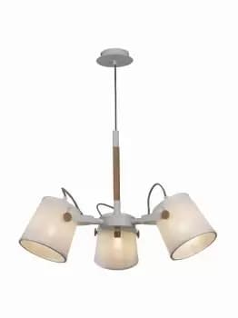 Nordica Ceiling Pendant 3 Light 3x23W E27, White, Beech with White Shades