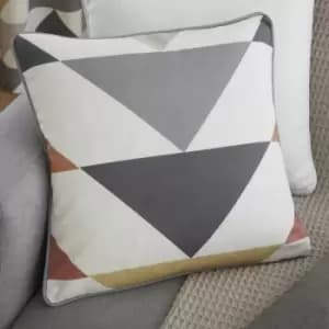 Fusion Brodrick Geometric Print 100% Cotton Piped Edge Filled Cushion, Spice/Ochre, 43 x 43 Cm