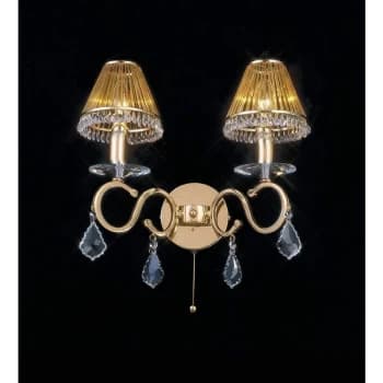 Torino wall light with switch 2 bulbs gold / crystal