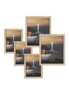 Set Of 5 Oak Finish Photo Frames - 3 X 5X7", 2 X 8X10"