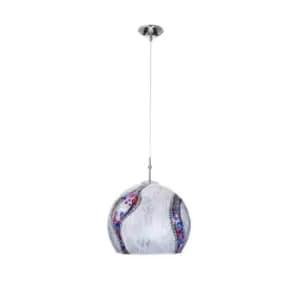 Luna Designer Glass Dome Pendant Light Polished Chrome - Kiss Silver Pattern, 1x E27