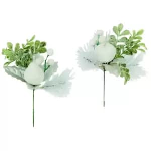 Premier White Apple & Pear Pick Christmas Decoration (Pack Of 2) (One Size) (White/Green)