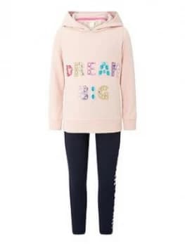 Monsoon Girls Slogan Hoodie And Legging Set - Pale Pink