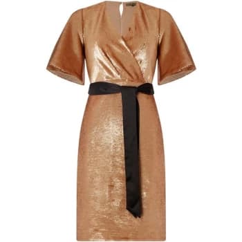 Biba Sequin Wrap Dress Rose Gold 8 - Rose Gold