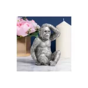 Gorilla Ornament Rustic Silver Style Resin Christmas Sculpture Figurine Xmas