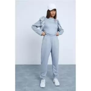 I Saw It First Silver Grey Frill Sleeve Detail Sweatshirt And Jogger Set - Grey