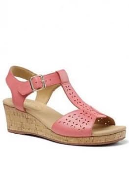 Hotter Martinique Wedge Heeled T-Bar Sandals - Coral