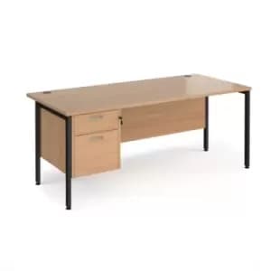 Office Desk Rectangular Desk 1800mm With Pedestal Beech Top With Black Frame 800mm Depth Maestro 25 MH18P2KB