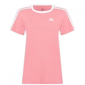 adidas Essentials 3 Stripe T Shirt Ladies - Hazy Rose