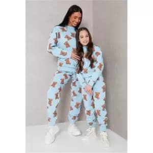 I Saw It First Light Blue Girls Teddy Repeat Print Oversized Sweater - Blue