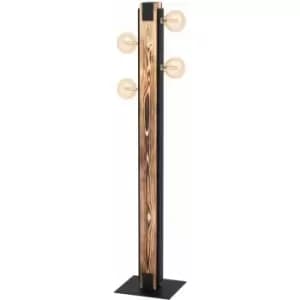 Loops - Standing Floor Lamp Light Unique Wood Beam & Black Steel 4 x 60W E27 Bulb