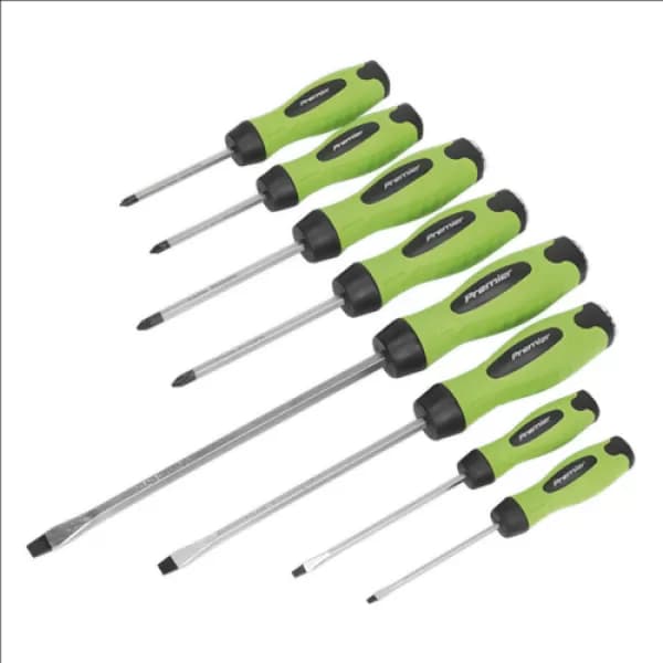Genuine SEALEY HV002 Screwdriver Set 8pc Hammer-Thru Hi-Vis Green