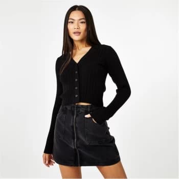 Jack Wills Ribbed Knitted Polo Cardigan - Black