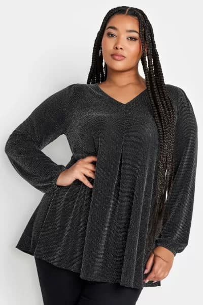 Balloon Sleeve V-neck Brillo Top