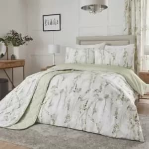 Dreams & Drapes Wild Stems Botanical Print Easy Care Reversible Duvet Cover Set, Green, Super King