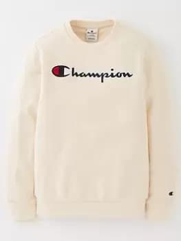 Champion Junior Boys Large Logo Crew Sweat - Sand, Size L=11-12 Years