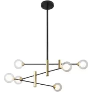 Netlighting Modern Hanging Pendant Black, Brass 6 Light with Clear Shade, G9