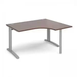 TR10 right hand ergonomic desk 1400mm - silver frame and walnut top