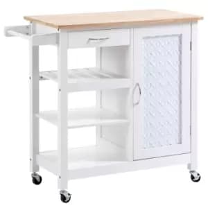 Homcom Kitchen Cart On Wheels With Embossed Door Panel, Drawer - White