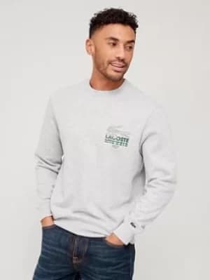 Lacoste Large Logo Crew Neck Sweat, Grey Size XL Men
