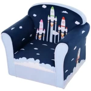 HOMCOM Kids Cartoon Rocket Wooden Frame Single Armchair Sofa Blue