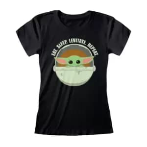 Star Wars: The Mandalorian Womens/Ladies Eat Sleep Levitate The Child Fitted T-Shirt (M) (Black)