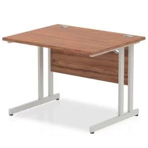 Impulse 1000 x 800mm Straight Desk Walnut Top Silver Cantilever Leg