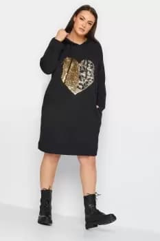 Sequin Heart Midi Hoodie Dress