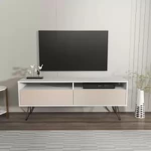 Flay Modern Design tv Stand for TVs up to 65" - Beige and White - White and Beige - Decorotika
