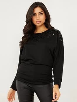 Quiz Black Light Knit Sequin Top - 10