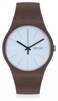 Swatch LAKI Brown Silicone Strap Blue Dial SO29M701 Watch