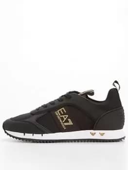 EA7 Emporio Armani B&W Runner Cordura Trainers, Black/Gold, Size 10, Men