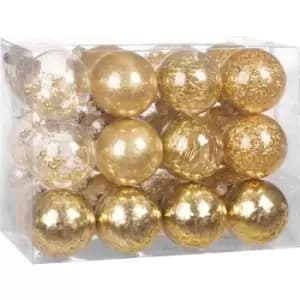 Casaria Christmas Tree Baubles 24 Pieces Transparent Filling Shatterproof Decoration Ornaments Break-proof Xmas 6cm Gold (de)