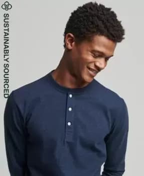 Superdry Mens Organic Cotton Long Sleeve Henley Top Navy / Trench Navy Marl - Size: L
