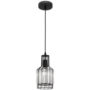 Bancroft Wire Frame Pendant Ceiling Light Black Aluminium, Crystal LED E27 - Merano