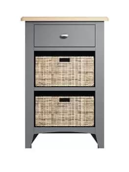 K-Interiors Bates Ready Assembled Solid Wood 1 Drawer, 2 Basket Lamp Table - Grey
