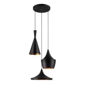 Italux Pedro - Industrial And Retro Hanging Pendant Black 3 Light , E27