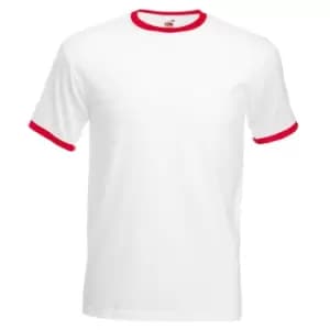 Fruit Of The Loom Mens Ringer Short Sleeve T-Shirt (L) (White/Red)