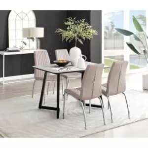 Furniture Box Carson White Marble Effect Dining Table and 4 Cappuccino Isco Chairs