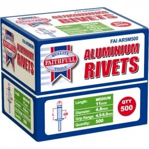 Faithfull Aluminium Pop Rivets 4.8mm 11mm Pack of 500