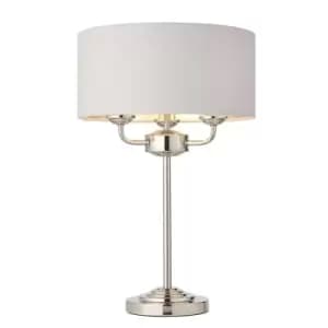 Table Lamp - Bright Nickel Plate & Silver Fabric - 3 x 18W E14 Eco golf