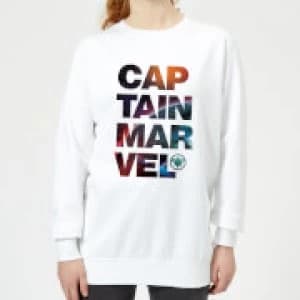 Captain Marvel Space Text Womens Sweatshirt - White