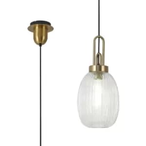 Luminosa Acree Ceiling Pendant E27 With 20cm Almond Ribbed Glass, Clear Brass Gold, Matt Black