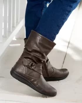 Cotton Traders Womens Flexisole Mid-Calf Buckle Boots in Brown